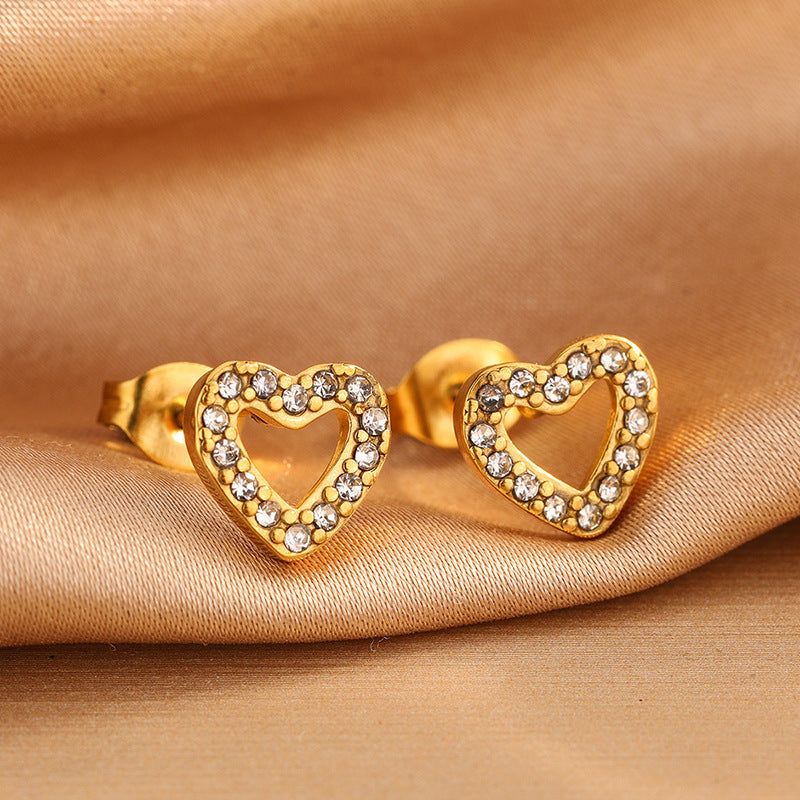 Elegant Heart Cubic Zirconia Plated Stainless Steel Necklace and Earring Set for Women