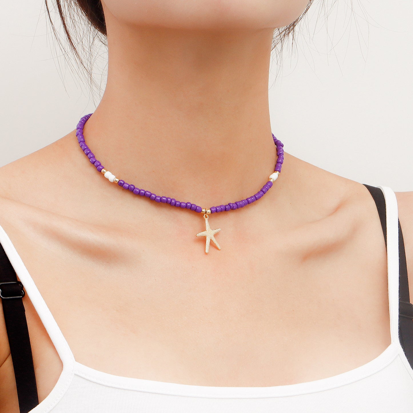 Bohemian Style Large Beaded Necklace for Women with Star Charms and Geometric Design in Alloy with Plated Finish