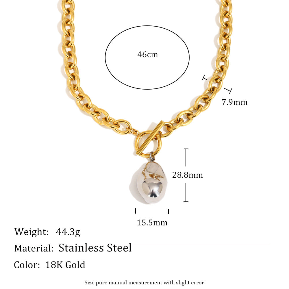 Fashion Minimalist Peanut-Shaped Stainless Steel Plated 18K Gold Solid Necklace and Bracelet Set for Women