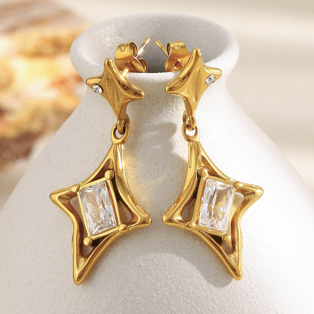 Orecchini a Stella Minimalisti in Acciaio Inossidabile Placcati Oro 18K da Donna