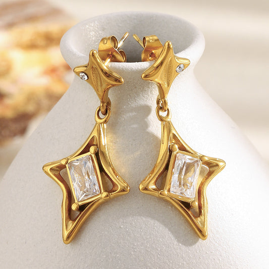 Orecchini a Stella Minimalisti in Acciaio Inossidabile Placcati Oro 18K da Donna