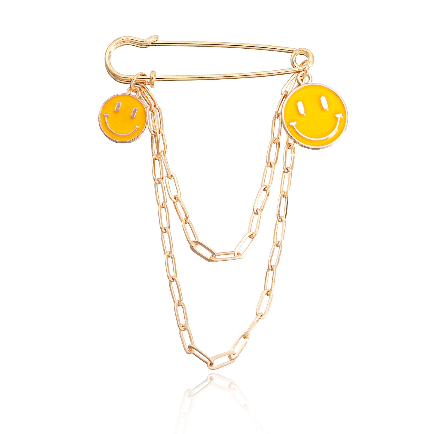 Hip Hop Style Blue Smiley Face Tassel Brooch for Women Alloy Geometric Pendant Pin with Plated Finish