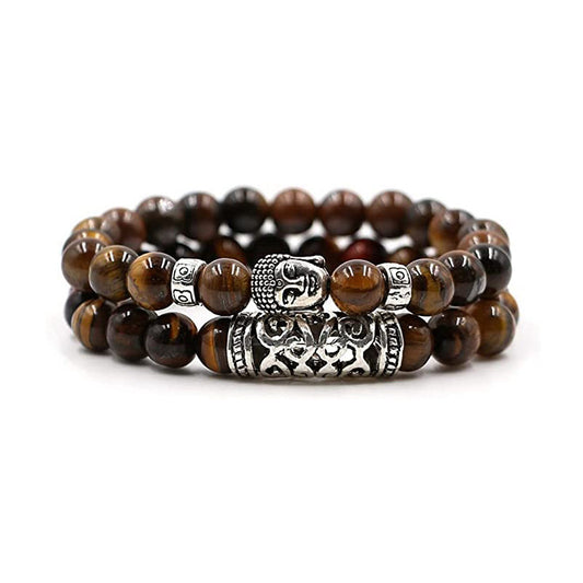 Casual Unisex Alloy Beaded Bracelet with Lava Rock and Tiger Eye