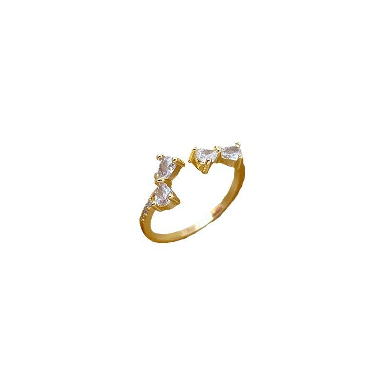Anello regolabile con strass a fiocco placcato in ottone Anello da donna fresco e dolce Kawaii