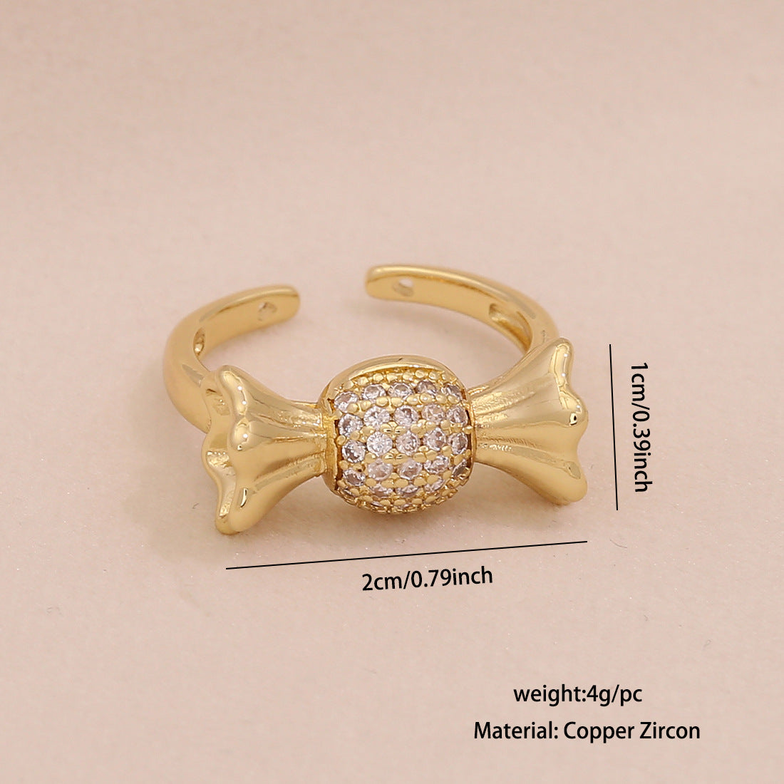 Fashionable Geometric Women's Adjustable Ring in Copper with Zircon Inlay and Linear Design