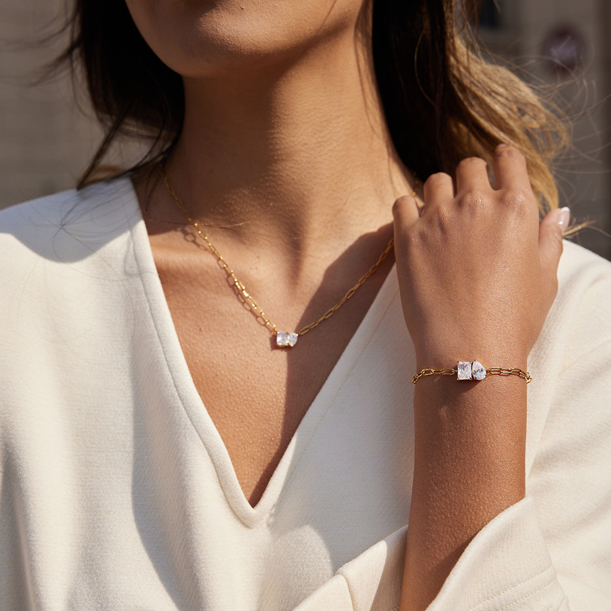 Elegant Geometric Triangle Stainless Steel Cubic Zirconia Tennis Bracelet for Women