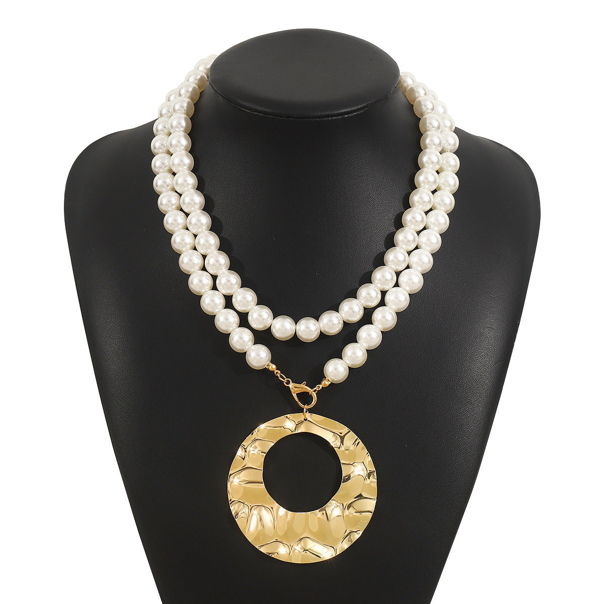 Collana multistrato geometrica minimalista con perle per donne con ciondolo in ferro placcato e catena di perle