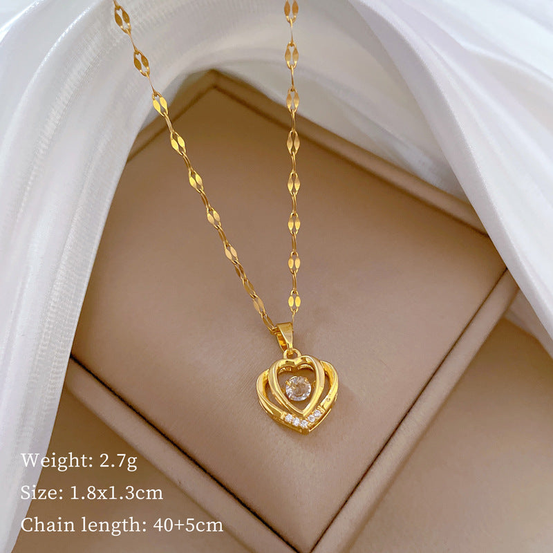 Geometric Minimalist Titanium Steel Necklace with Copper Pendant Plated in Real Gold Irregular Chain