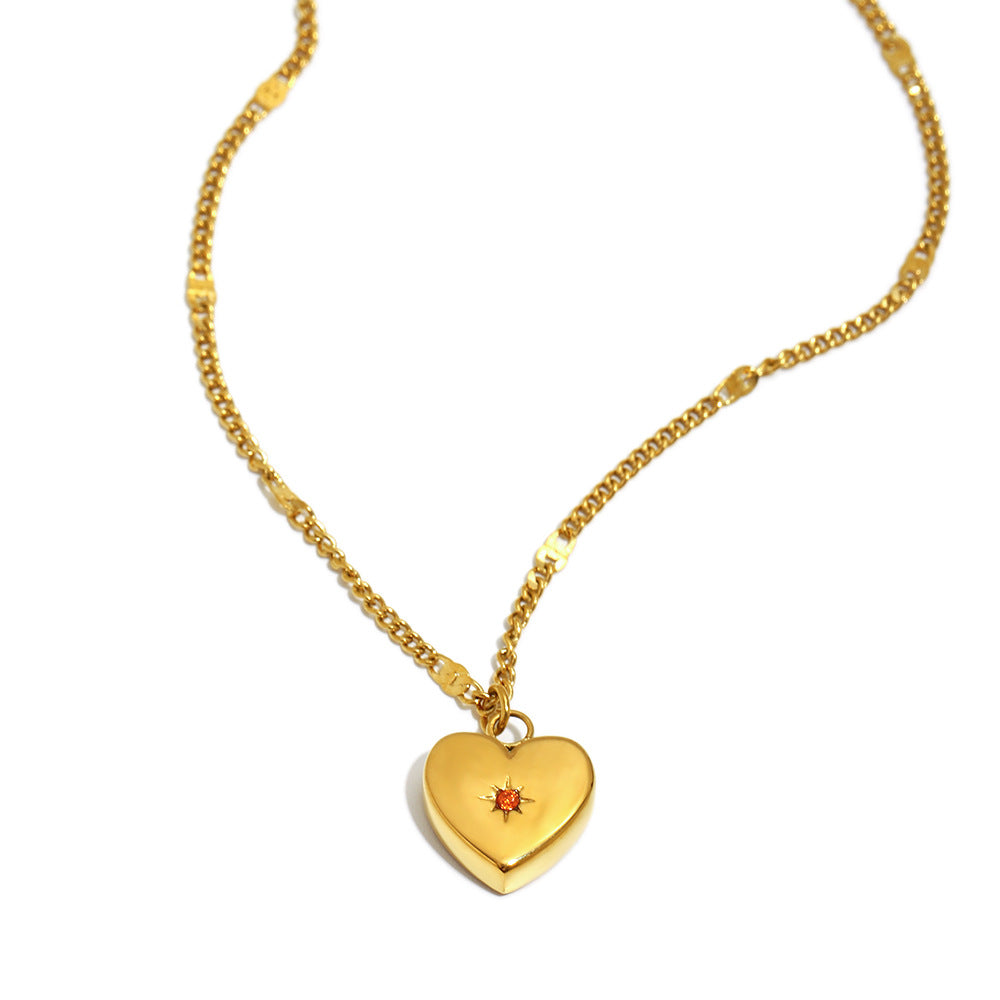 Collar Minimalista de Acero Inoxidable en Forma de Corazón con Baño de Oro de 18K y Detalles de Mini Circonitas para Mujer