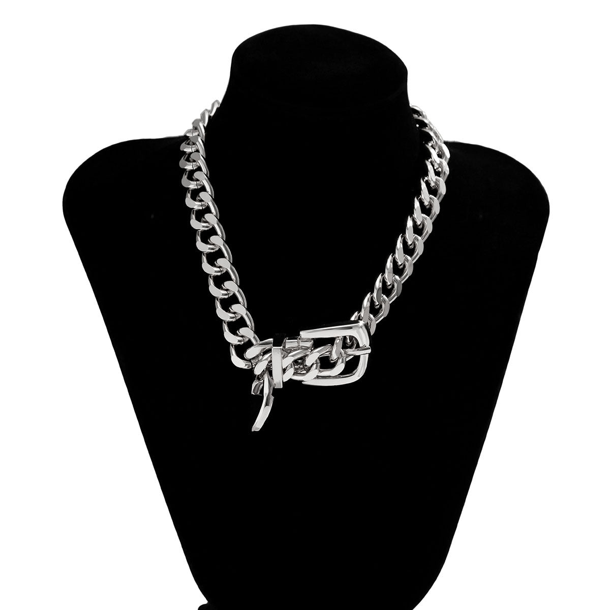 Collar Colgante Geométrico para Mujer con Cadena Gruesa de Aleación y Acabado Galvanizado