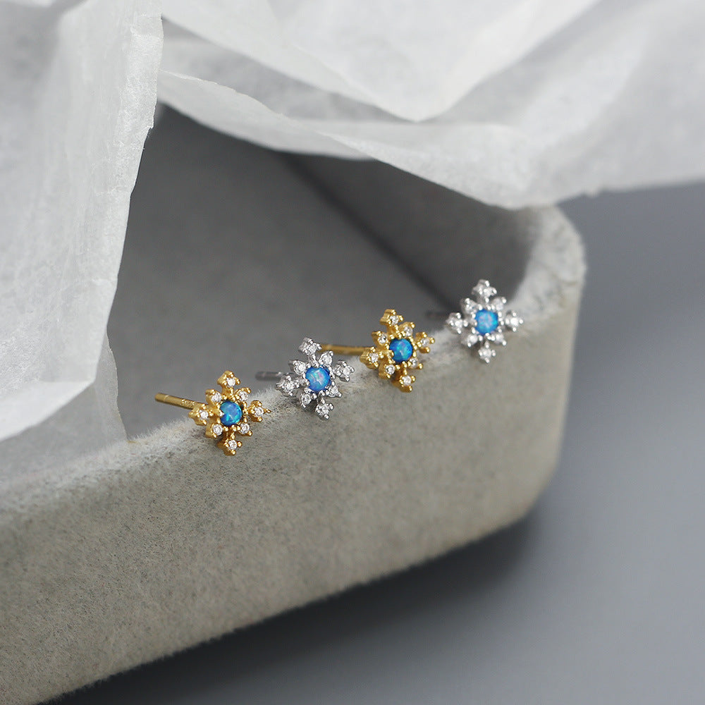 Geometric 925 Sterling Silver Opal and Rhinestone Inlay Earrings for Women