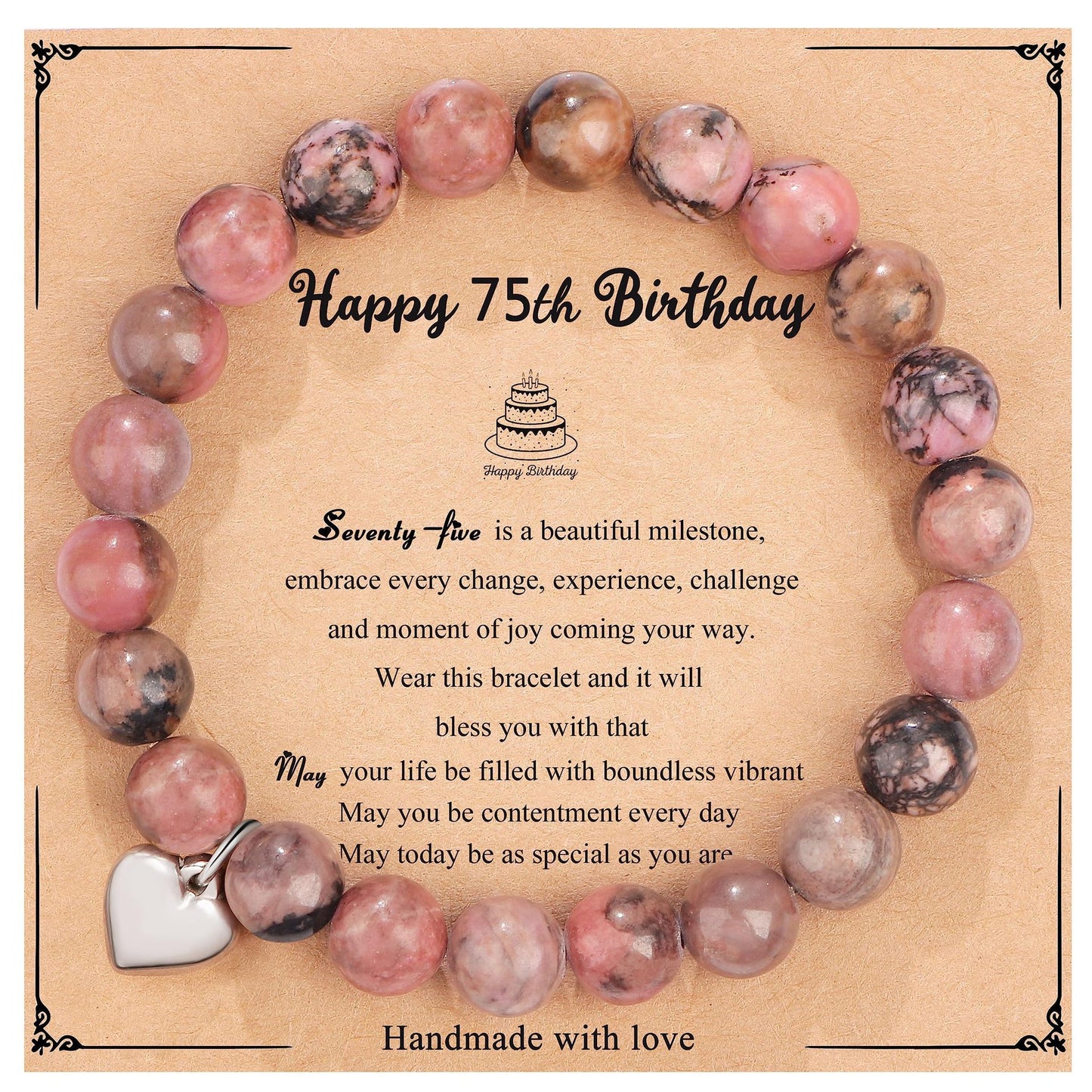 Natural Stone Zebra Print Round Beaded Bracelet for Women