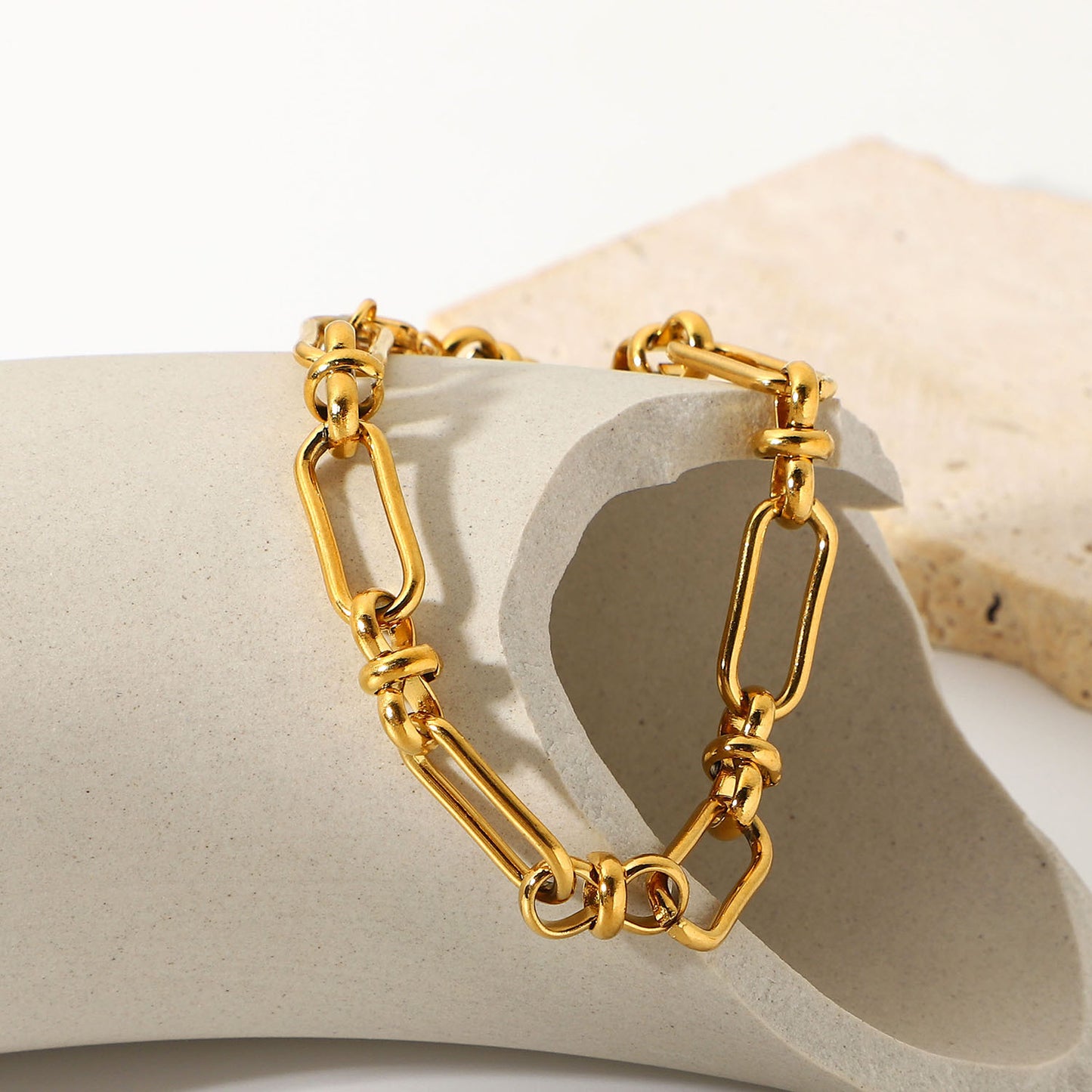 INS Style Geometric Stainless Steel Bracelet with Cross Clasp Vacuum Plated in 18K Gold for Women