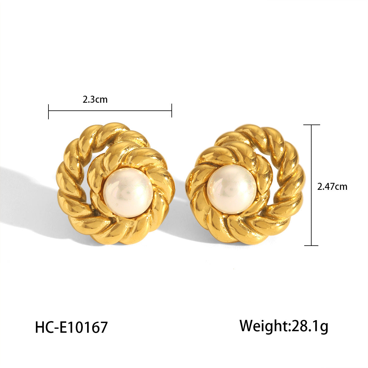 Luxury 18K Gold Plated Stainless Steel Twisted Rope Pearl Geometric Earrings for Women