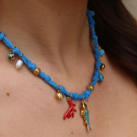 Collar de mujer con colgante de pez de coral, concha, perla barroca y corazón, chapado en oro de 18 quilates, de cobre, estilo fashion