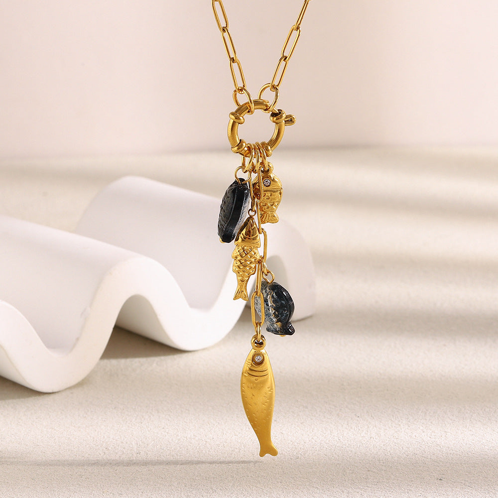 Collana da donna con ciondolo a spilla da balia in acciaio inossidabile placcato oro 18 carati geometrico minimalista con lunga nappa