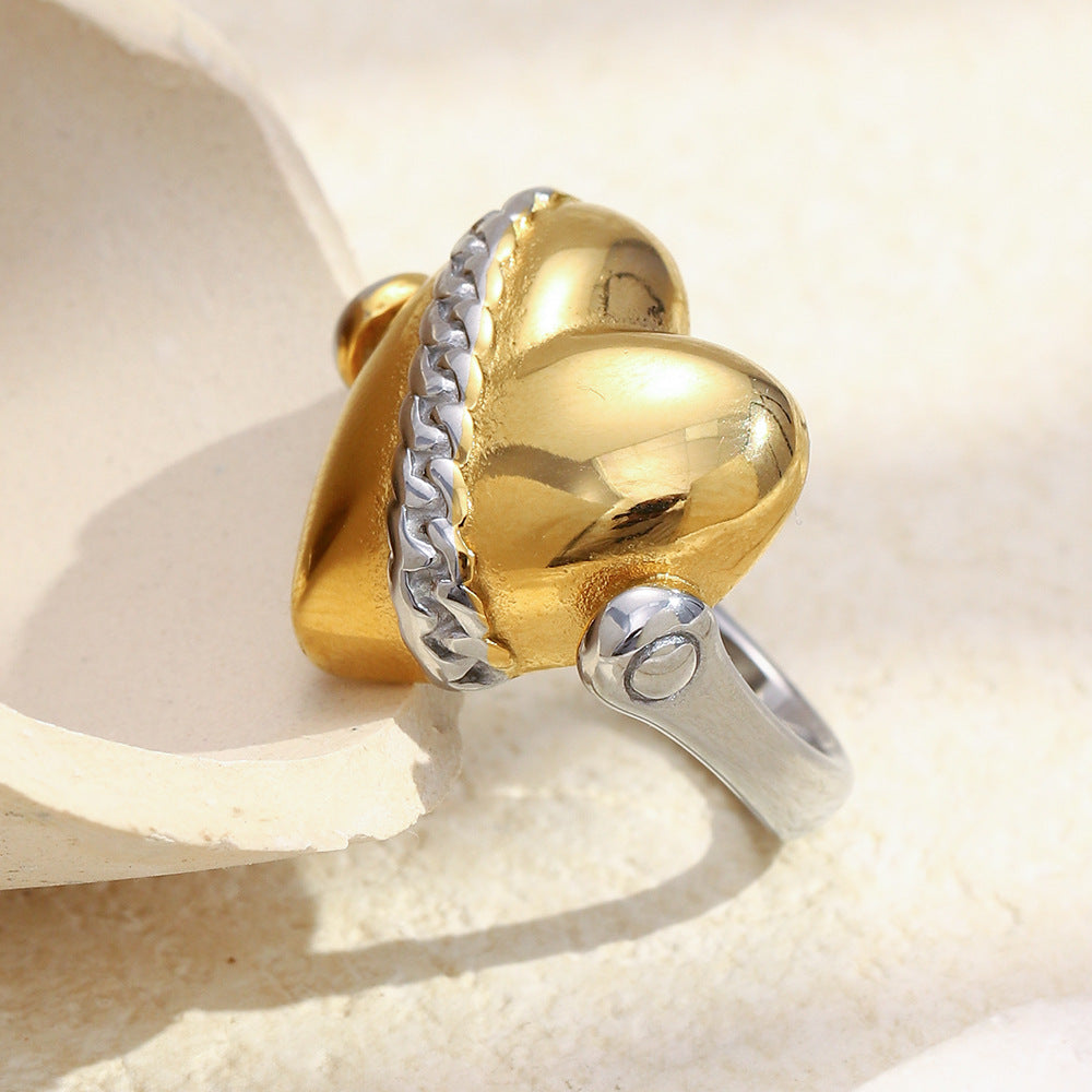 Anillo minimalista geométrico de acero inoxidable con baño de oro de 18 quilates para mujer