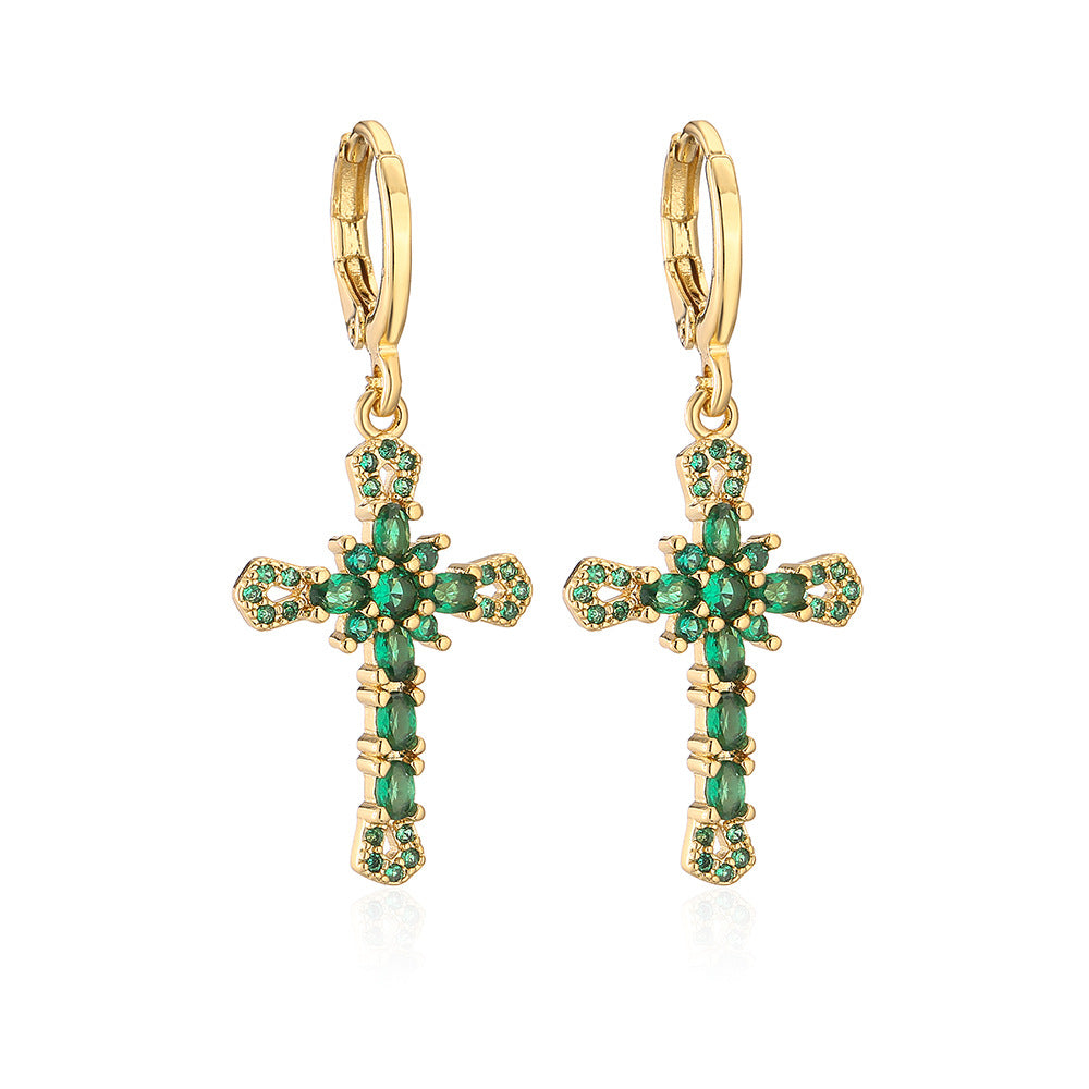Orecchini geometrici in rame con placcatura in oro 18 carati e accenti di zirconi da donna, gioielli minimalisti alla moda