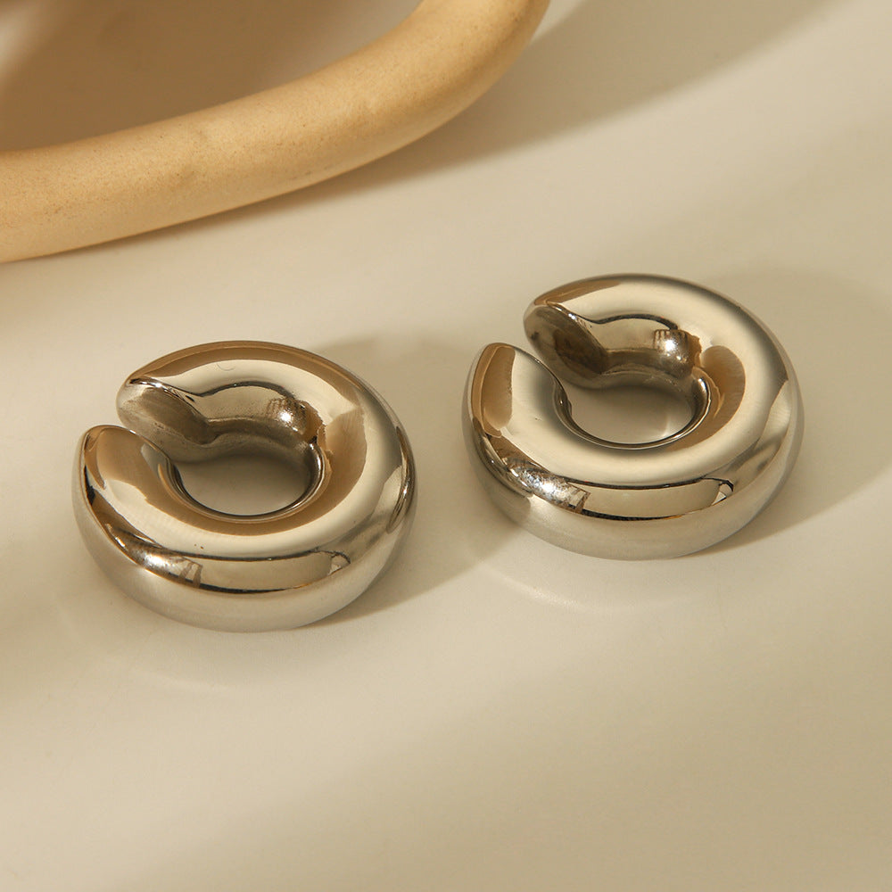 Minimalist Geometric C-Shaped Ear Clips in Stainless Steel with 18K Gold Plating Hypoallergenic Titanium Steel Earrings