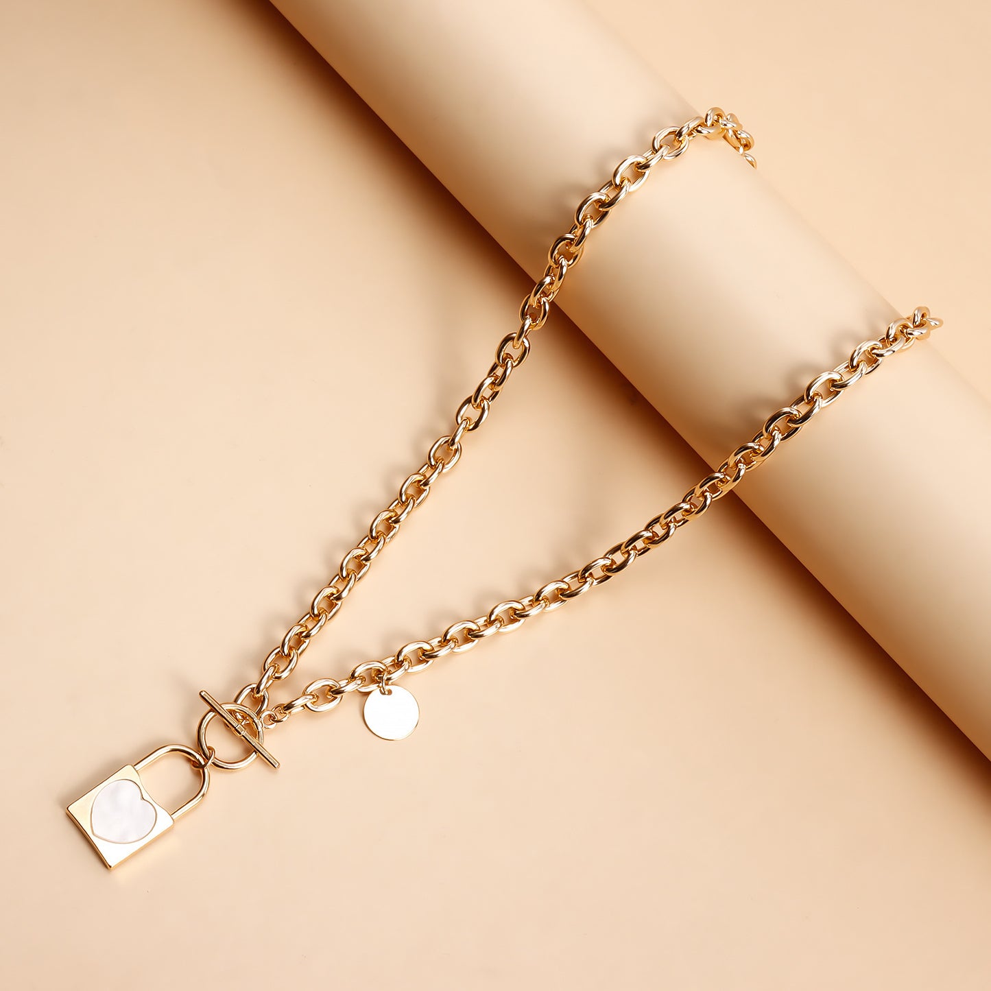 Minimalist White Matching Lock Pendant Necklace in Metal with Plated Finish for Women