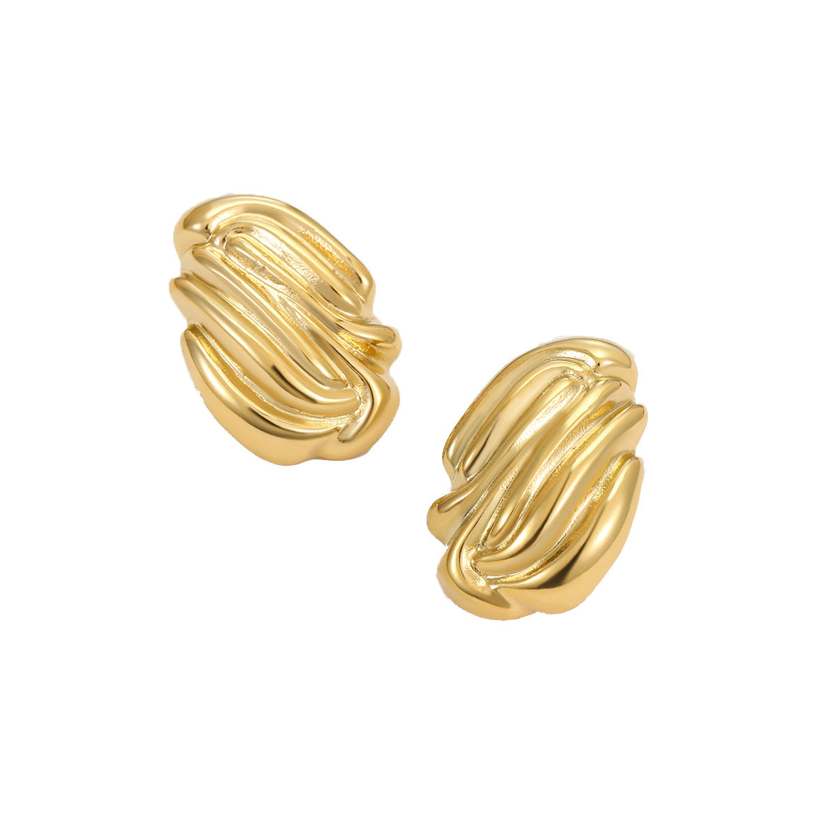 Minimalist Vertical Stripe Shell Earrings in Stainless Steel with 18K Gold Plating for Women
