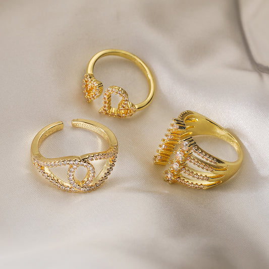 Anello Minimalista in Rame da Donna con Cuore Geometrico Irregolare Cavo e Zirconi Micro-Pavé