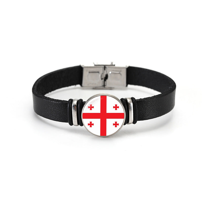 Geometric Plated Leather Bracelet Unisex World Cup Flag Design Casual Wristband