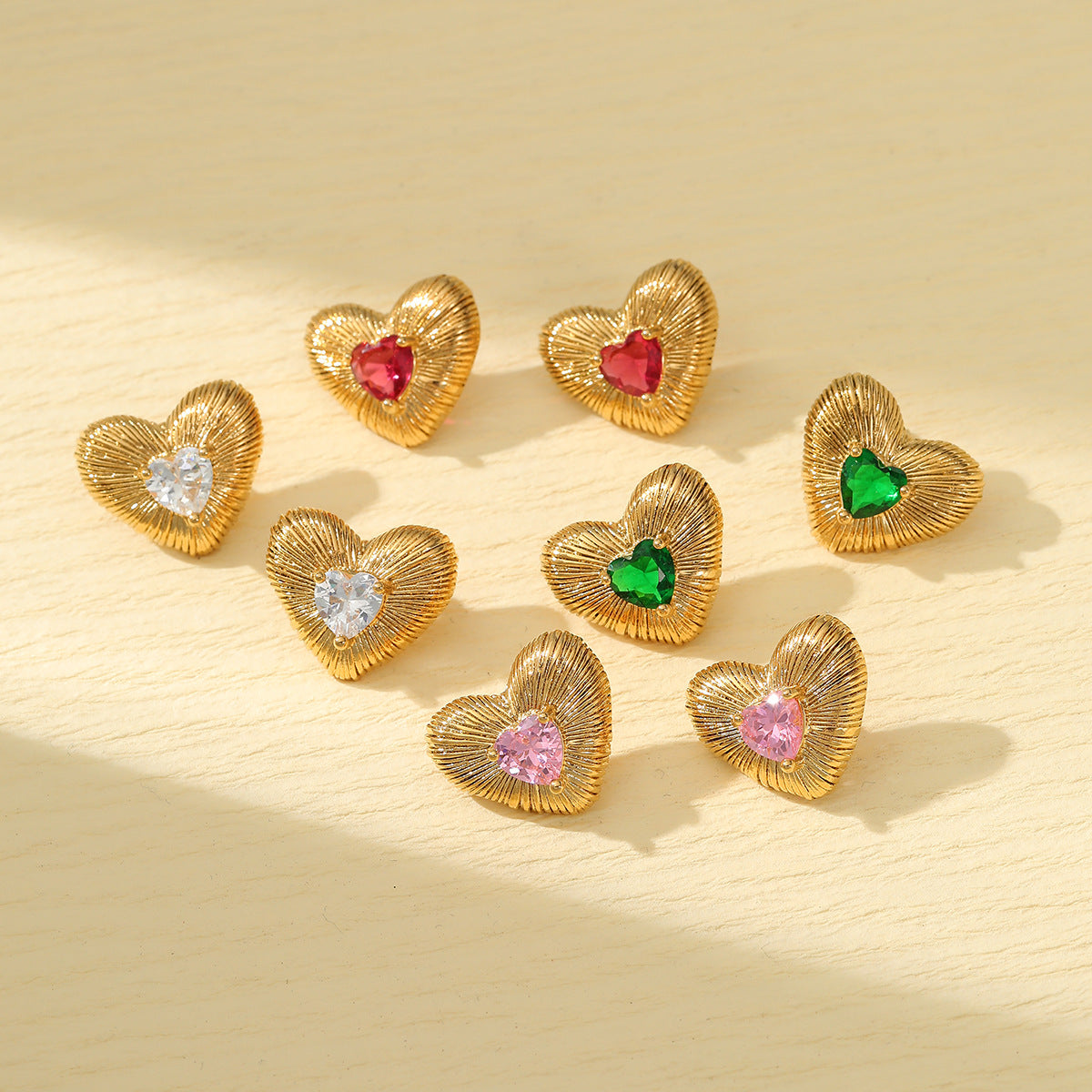 Pendientes de Acero de Titanio con Forma de Corazón Estilo Corte Francés Elegante con Incrustaciones de Zirconia Chapados para Mujer
