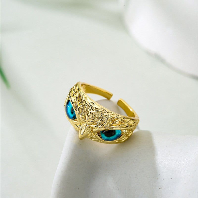 Vintage Bohemian 18K Gold Plated Brass Geometric Owl Ring for Women