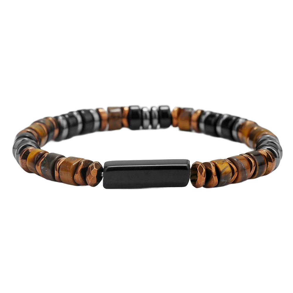 Bohemian Vintage Geometric Wood Hematite Turquoise Beaded Bracelet Unisex Casual Handmade