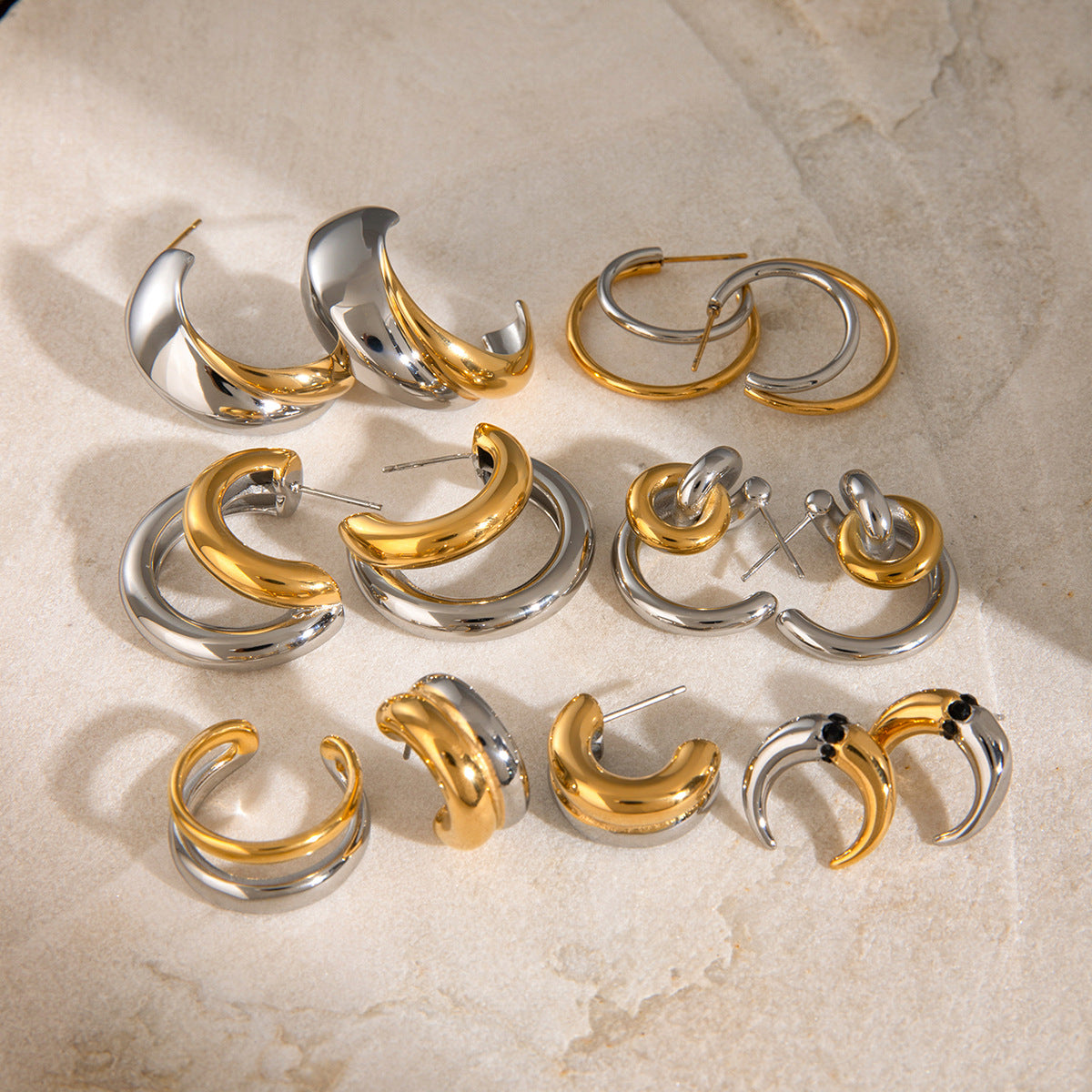 Color Block Geometric Plated Stainless Steel Earrings for Women
