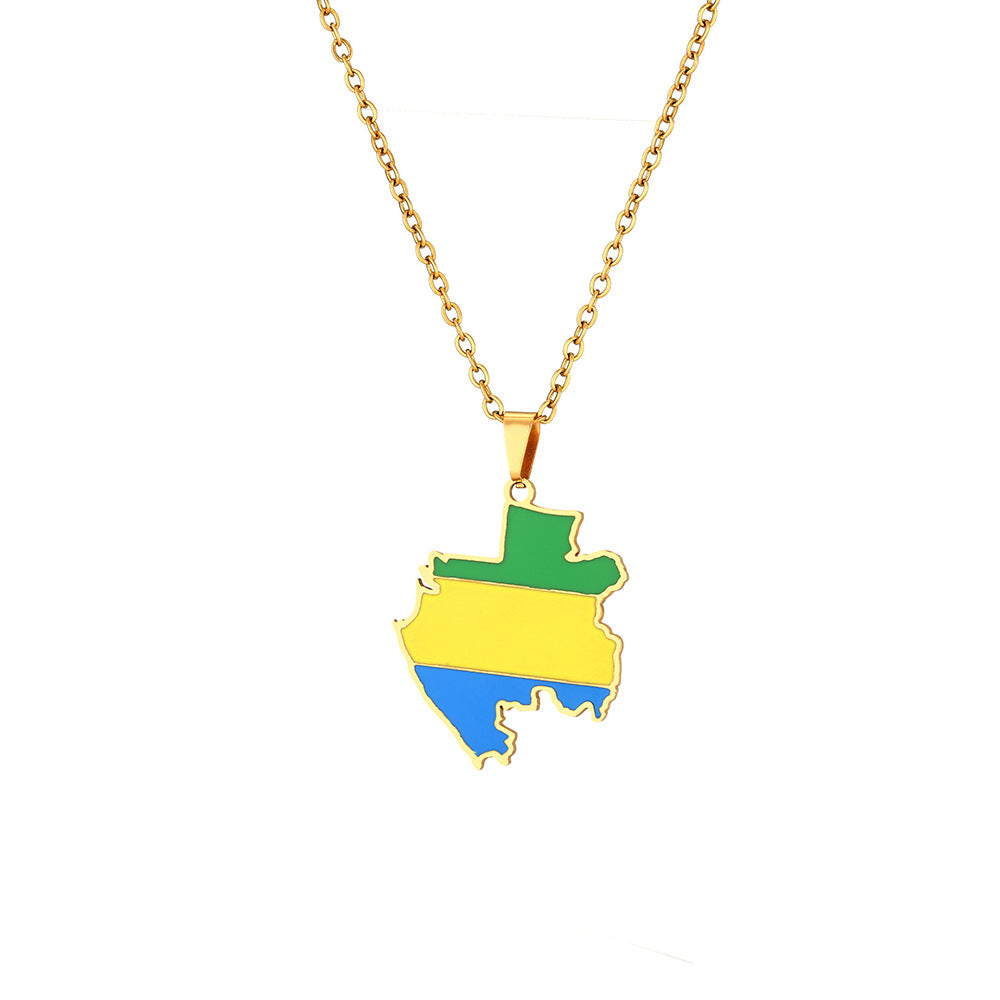 Collar con colgante geométrico de estilo étnico de acero inoxidable con dije de acero de titanio y acabado chapado en cadena tipo O