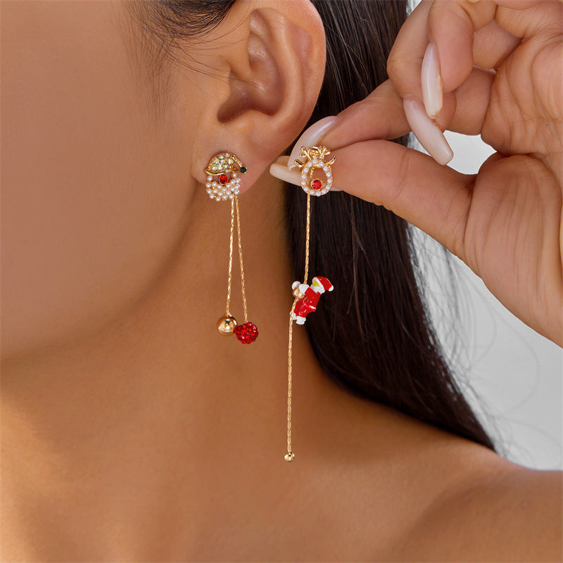 Minimalist Star-Shaped Alloy Christmas Tree and Snowman Dangle Earrings for Women with Electroplated Finish