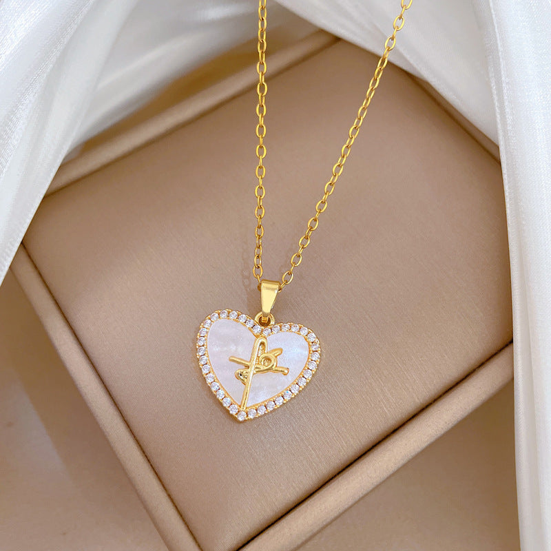 Sweet Heart Geometric Rhinestone Titanium Steel Necklace for Unisex
