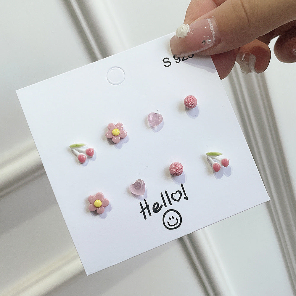 Sweet Geometric Floral Ceramic Stud Earrings with Stainless Steel Posts