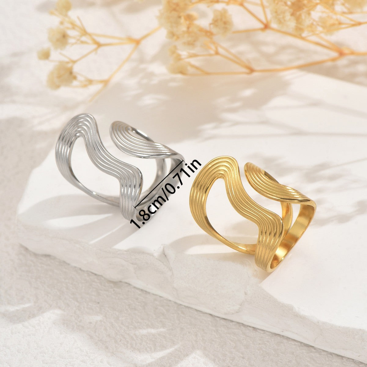 Anillo abierto arrugado geométrico para mujer en cobre con acabado chapado, joyería minimalista de moda