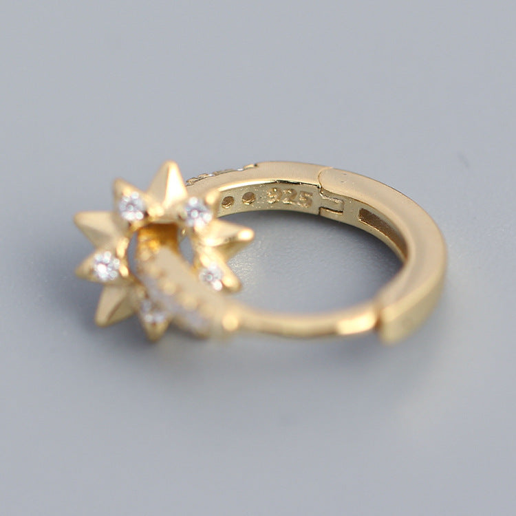 Elegant Minimalist 925 Sterling Silver Star Hoop Earrings with Rhinestone Inlay Rotating Design