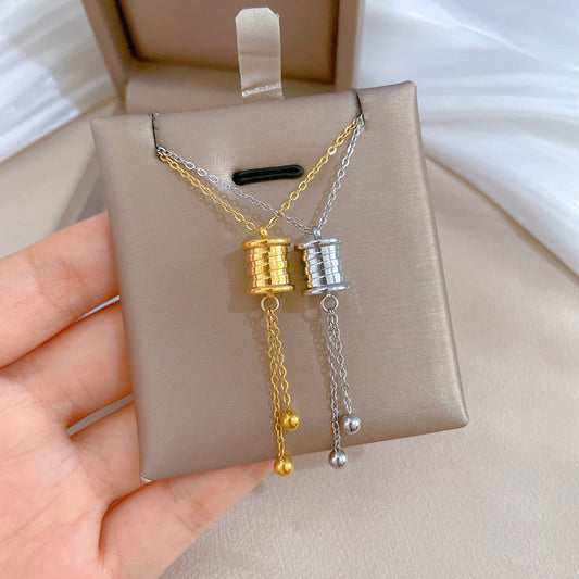 Minimalist Geometric Titanium Steel Pendant Necklace with Gold Plating for Women and Men, Locket Chain Style