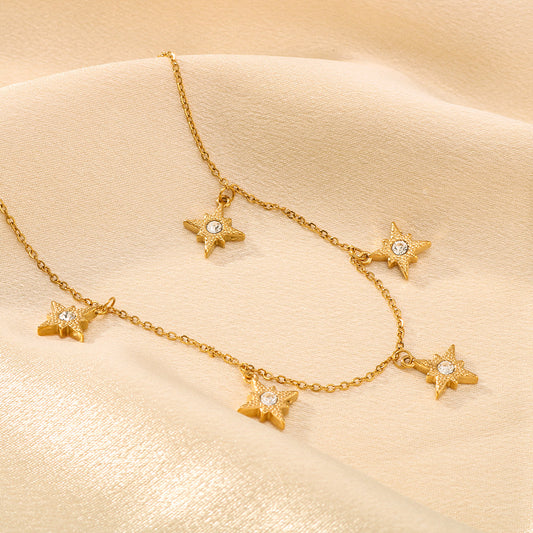 Elegante collana con ciondolo a stella a otto punte geometrica con strass in acciaio inossidabile placcato oro 18K da donna