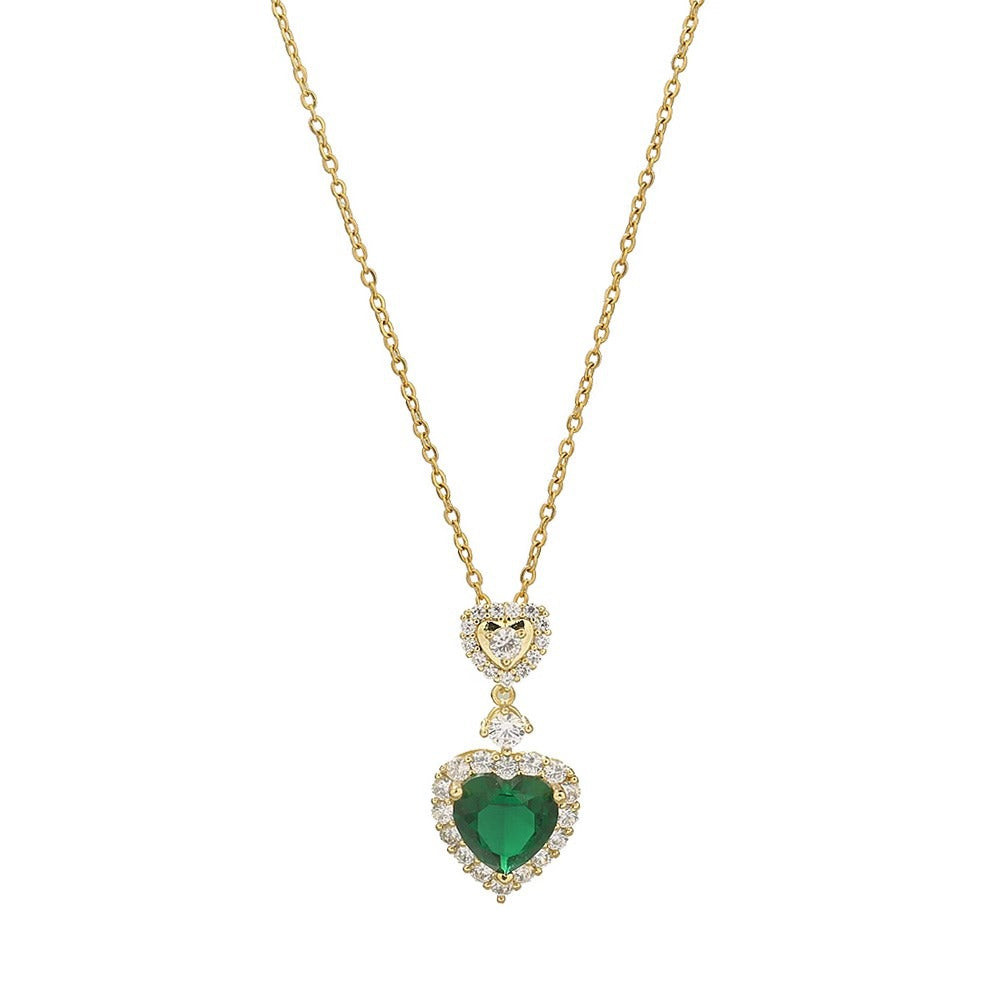 Collar de circonitas esmeralda vintage para mujer con diseño floral, cadena de relicario de acero de titanio, cadena O electrochapada, colgante de lujo ligero