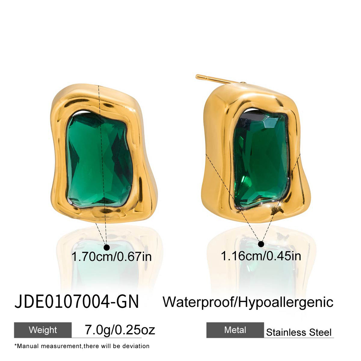 Minimalist Geometric Square Stainless Steel PVD Plated Cubic Zirconia Stud Earrings for Women