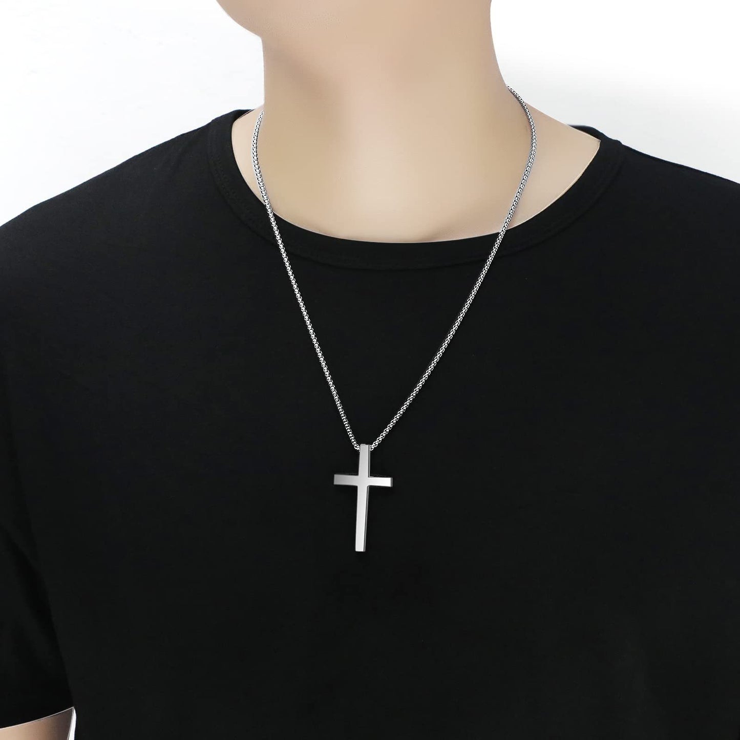 Minimalist Cross Pendant Necklace in Stainless Steel with Polished Titanium Steel Charm for Unisex Daily Wear
