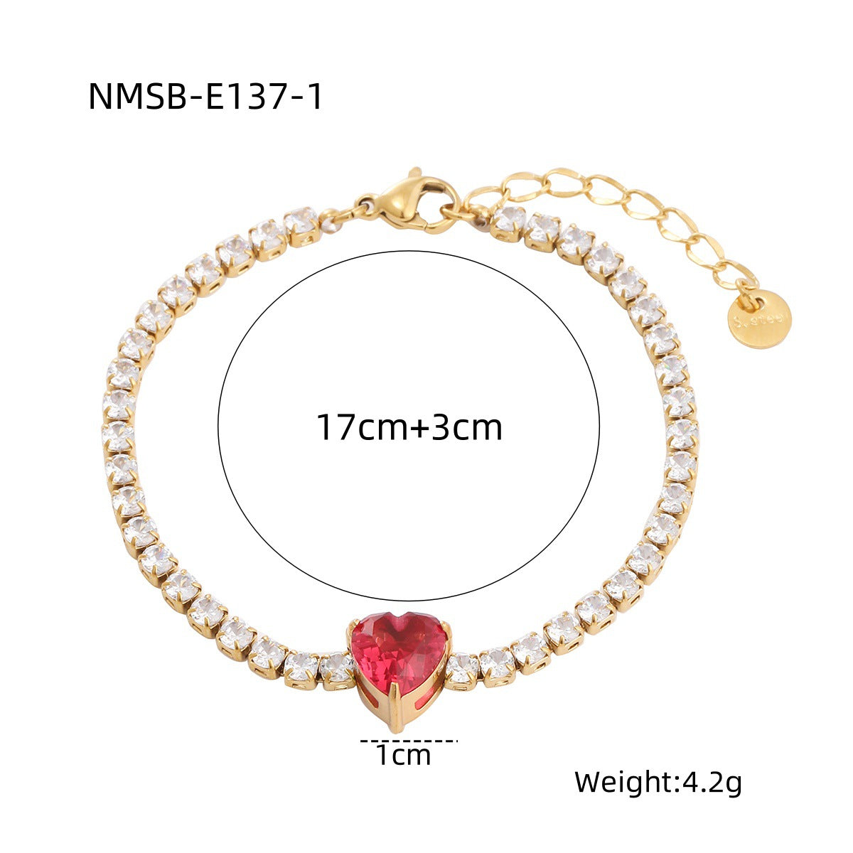 Fashion OL Geometric Heart 18K Gold Plated Stainless Steel Rhinestone Bracelet for Women