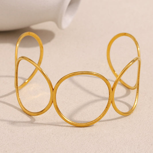Pulsera minimalista geométrica de acero inoxidable con baño de oro de 18 quilates, brazalete circular de lujo ligero para mujer