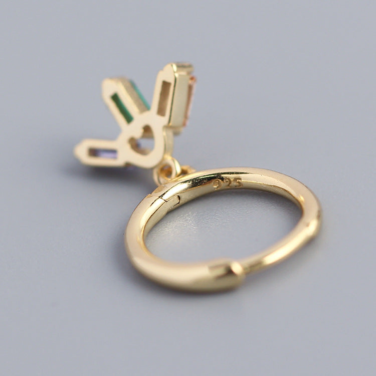 Pendientes de Plata de Ley 925 Minimalistas Geométricos con Incrustaciones de Circonita Cúbica Multicolor para Mujer