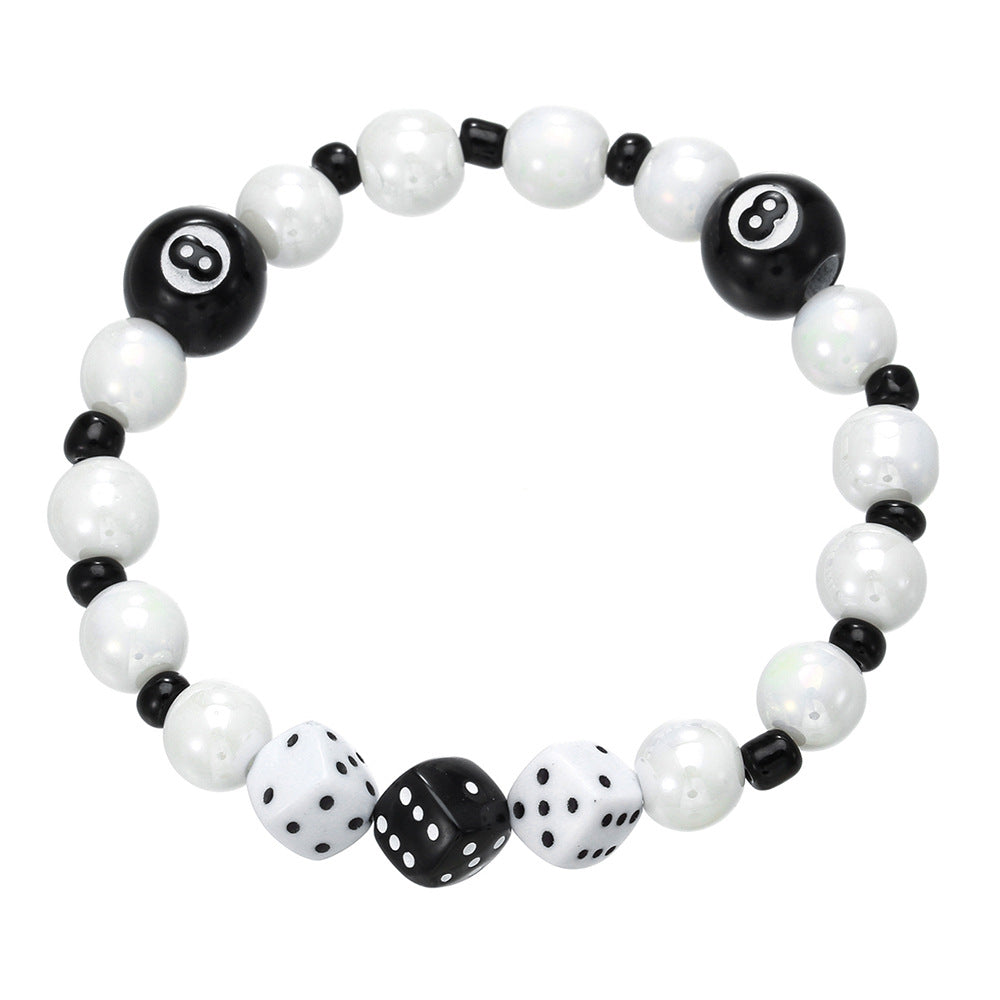 Geometric Dice Black 8 Acrylic Faux Pearl Stretch Bracelet for Women Fashion Casual Jewelry