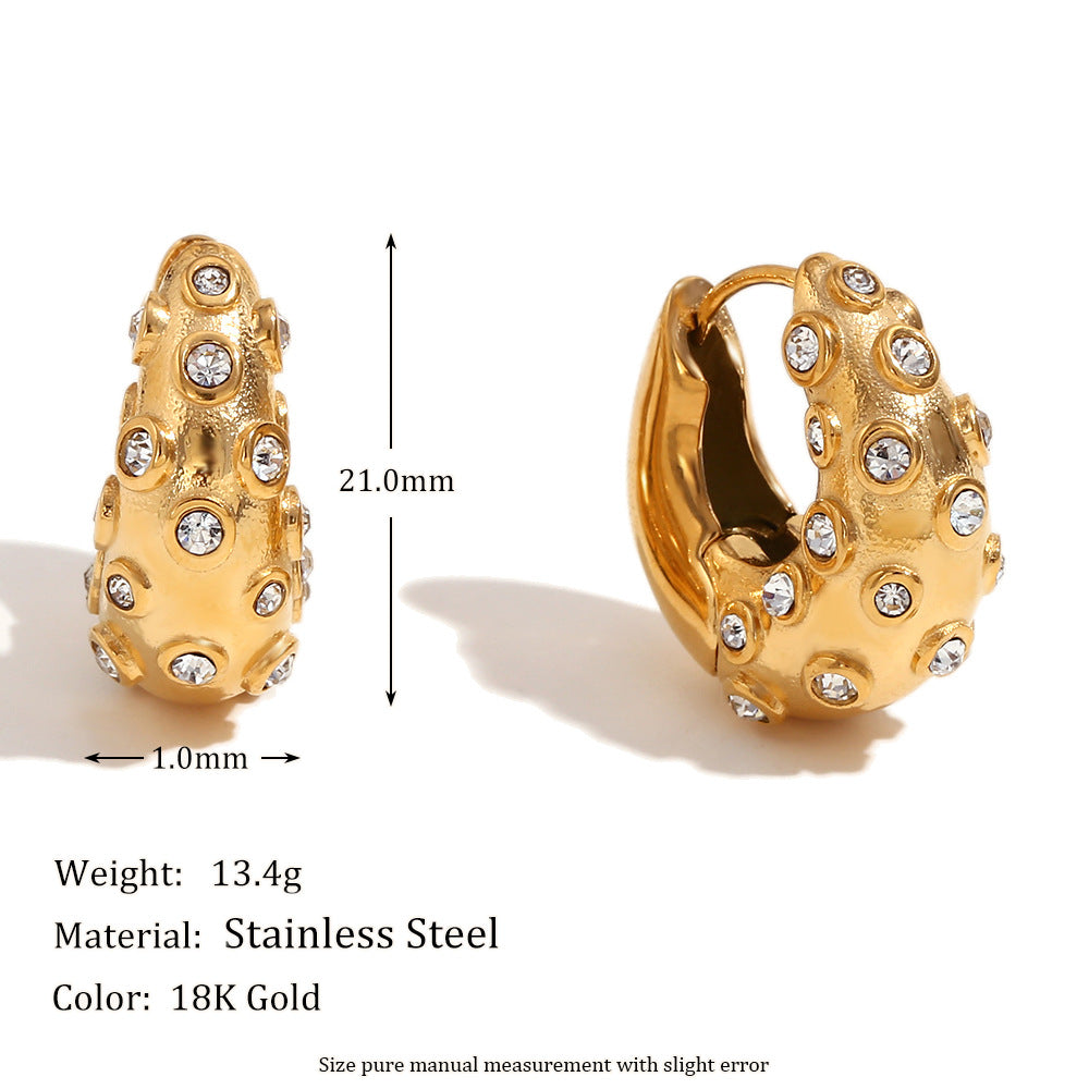 Orecchini a perno ovali con fiocco, minimalisti e alla moda, da donna, in acciaio inossidabile con placcatura in oro 18 carati