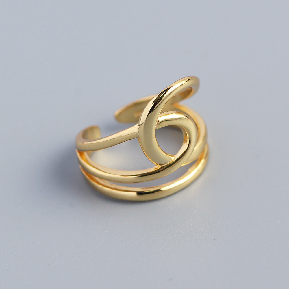 Anello aperto a doppio strato lucido geometrico in argento sterling 925 minimalista da donna
