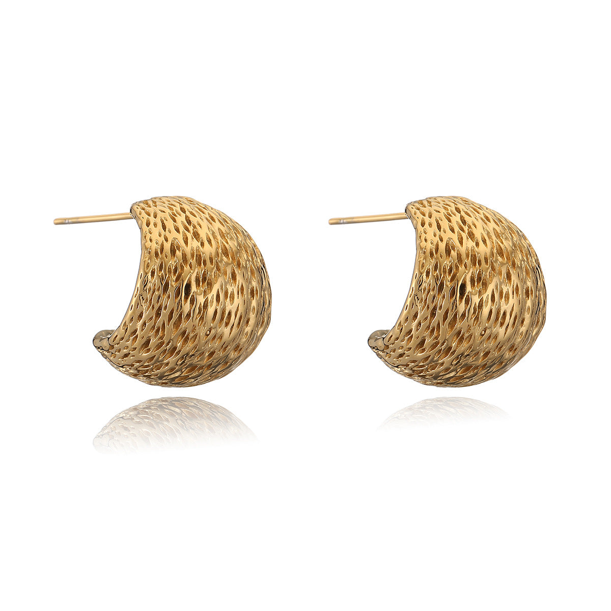 18K Gold Plated Geometric Stainless Steel C-Shape Stud Earrings for Women