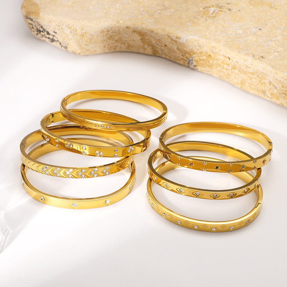 Bracciale Minimalista Stella Luna Occhio Ottagramma in Acciaio Inossidabile con Placcatura Oro 18K